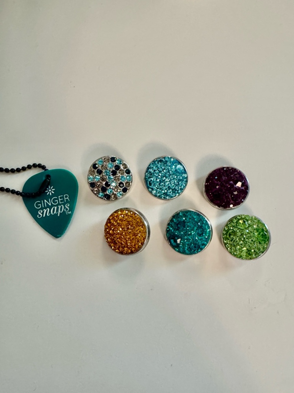 Ginger Snaps Turquoise and Multi-Color Crystal Snap Charms (Set of 7)